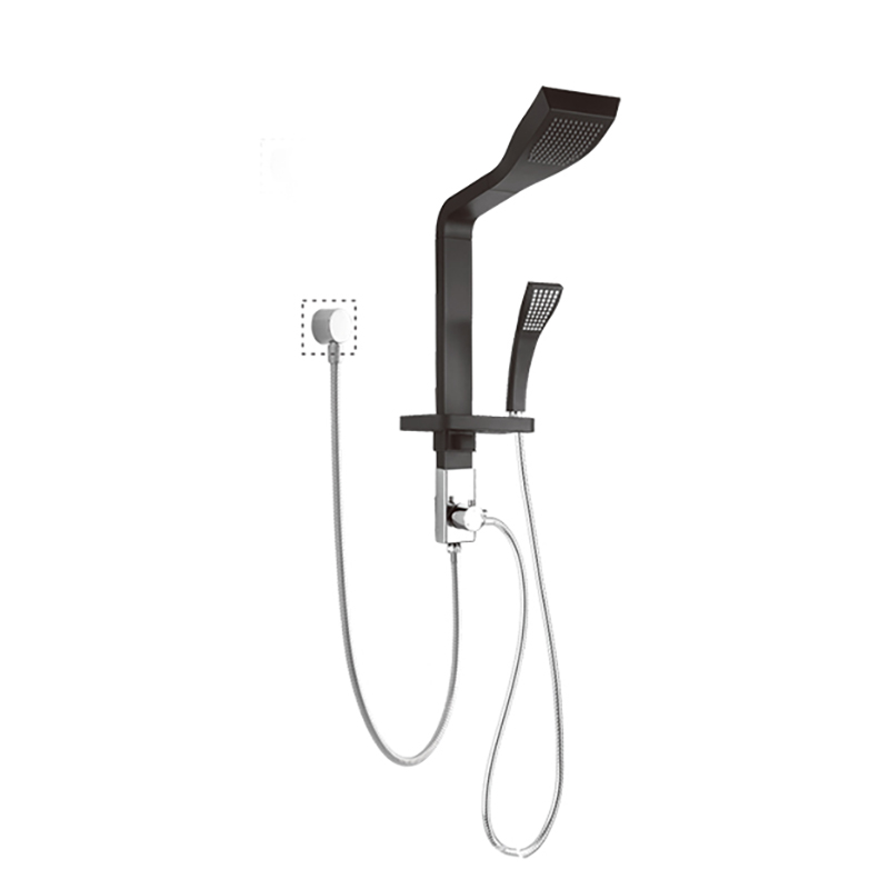 HL-2466B Black Short Shower Panel System Al Multi-Function Shower Panel with Rainfall Waterfall Massage Jets multi-Function Hand Shower for Home Hotel Resort Featured Image